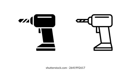 Icon set of power drill for construction, repair, and DIY work