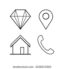 icon set, premium diamond , telephone , phone , location , home 