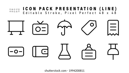 Juego de iconos de los iconos de la línea de presentación. Contiene iconos como recibo, dinero, cartera, máscara, etc. 48x48 Perfecto para píxeles