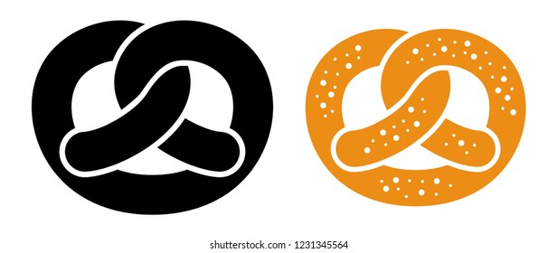 Icon set: Pretzel black and white  German salted lye biscuit / vector illustration