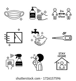 Icon set for prevention of coronavirus infection