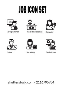 Icon set profession job programmer male receptionist reporter sailor technician secretary