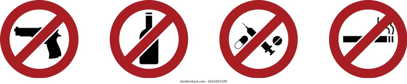 icon set prohibiting the use of weapons, alcohol and others 