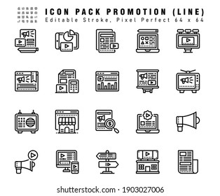 Icon Set of  Promotion Vector Line Icons. Contains such Icons as online store, creator, Design etc. Editable Stroke. 64x64 Pixel Perfect