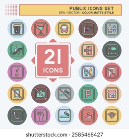 Icon Set Public. related to Information symbol. color mate style. design editable