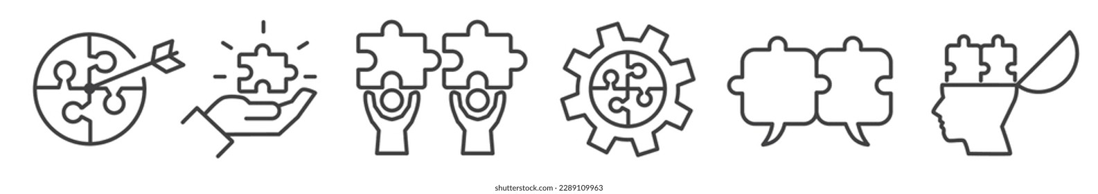Icon Set of puzzle - Vector Illustration -  Editable Thin Line Icons Collection on white Background for Web and Print