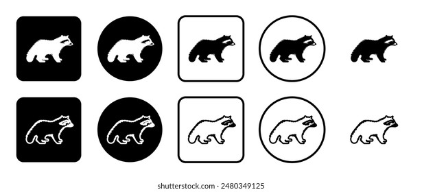 Icon set of raccoon symbol. Filled, outline, black and white icons set, flat style.  Vector illustration on white background
