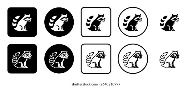 Icon set of raccoon symbol. Filled, outline, black and white icons set, flat style.  Vector illustration on white background