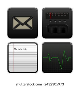 Conjunto de iconos de radio, sobre, hoja de papel