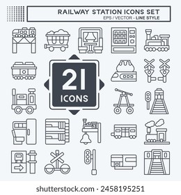 Icon Set Railway Station. related to Train Station symbol. line style. simple design illustration
