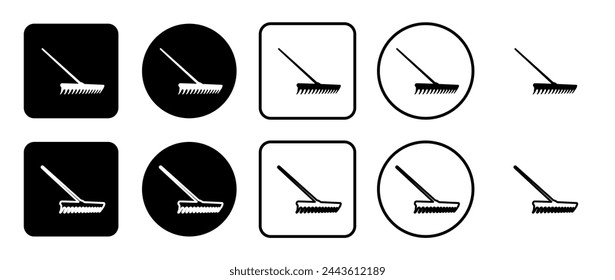 Icon set of rake symbol. Filled, outline, black and white icons set, flat style.  Vector illustration on white background