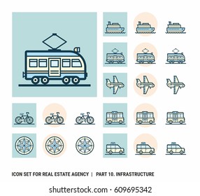 Icon set for real estate agency. Part 10. Infrastructure