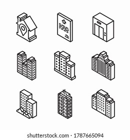 Línea de conjunto de iconos inmobiliarios para diferentes temporadas
