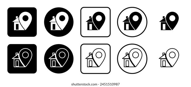 Icon set of real estate location symbol. Filled, outline, black and white icons set, flat style.  Vector illustration on white background