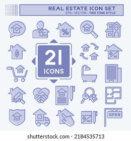 Icon Set Real Estate. geeignet für Bildungs-Symbol. zwei Töne. einfaches Design bearbeitbar. Designvorlage, Vektor. einfache Abbildung
