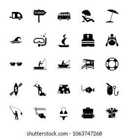 Icon set of recreation illustrations. Summer vacation, summer activities, beach vacations. Summer concept. For topics like leisure, outdoor activities, travel