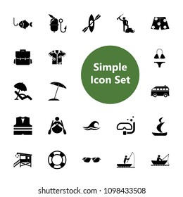 Icon set of recreation illustrations. Summer vacation, summer activities, beach vacations. Summer concept. For topics like leisure, outdoor activities, travel