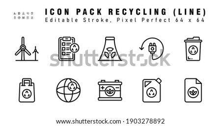 Icon Set of Recyling Vector Line Icons. Contains such Icons as Trash, Shopping bag , Paper etc. Editable Stroke. 64x64 Pixel Perfect