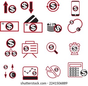 icon set red black white with dollar finance theme for business needs and advertising promotion