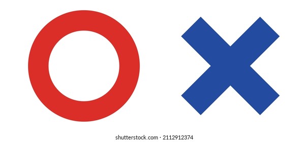 Icon set of red circle and blue cross. Correct and incorrect answers. Vectors.