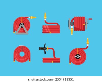 icon set red fire hose. fire fighting equipment illustration. suitable for poster and web icon use