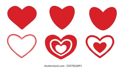 icon set of red hearts with different shapes for web. Heart icon collection on white background