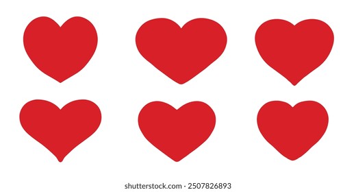 icon set of red hearts with different shapes for web. Heart icon collection on white background