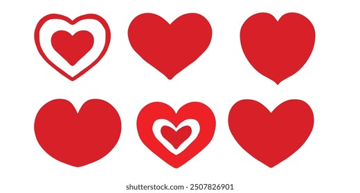 icon set of red hearts with different shapes for web. Heart icon collection on white background