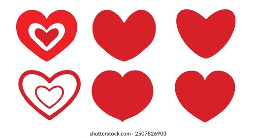 icon set of red hearts with different shapes for web. Heart icon collection on white background