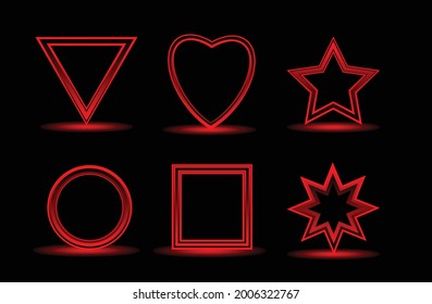 icon set red lines glow neon, on a black background. Linear template for business card, cover layout, brochure, flyer, corporate page, poster, banner, web design. Vector eps10