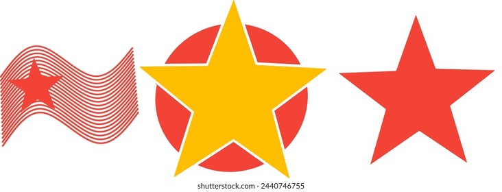 Icon set of red star and stripes flag, and yellow frame