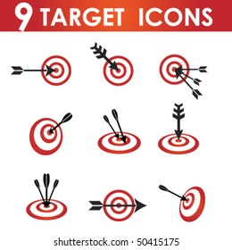 Icon set for red and White target with black arrow