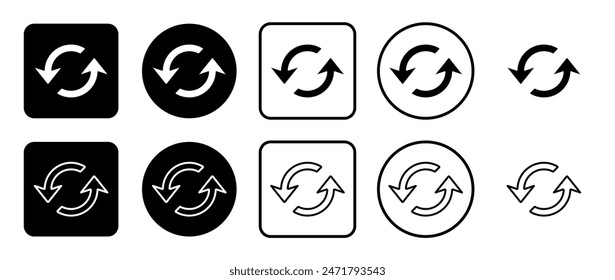 Icon set of refresh symbol. Filled, outline, black and white icons set, flat style.  Vector illustration on white background