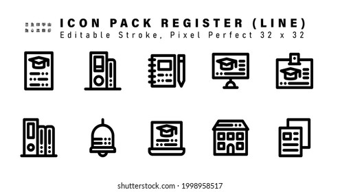 Icon Set of Register Line Icons. Contains such Icons as School, Books, Bell, Laptop etc. Editable Stroke. 32 x 32 Pixel Perfect