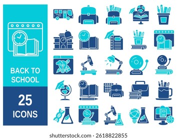 Icon set related to back to school, education, learning, school. Outline icon collection. Editable stroke. Vector illustration. 