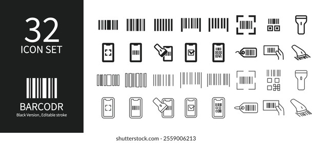 Icon set related to barcodes