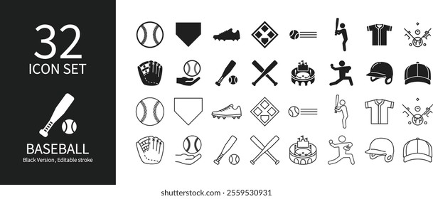 Icon set related to baseball