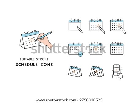 Icon set related to calendars and schedules