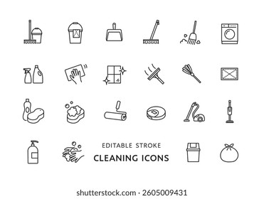 Icon set related to cleaning and cleaning tools