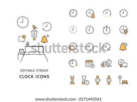 Icon set related to clocks and time