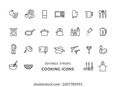 Icon set related to cooking and kitchenware