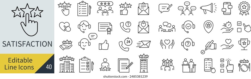 Icon set related to customer satisfaction that can edit lines (not outlined)