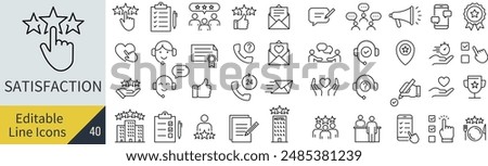 Icon set related to customer satisfaction that can edit lines (not outlined)