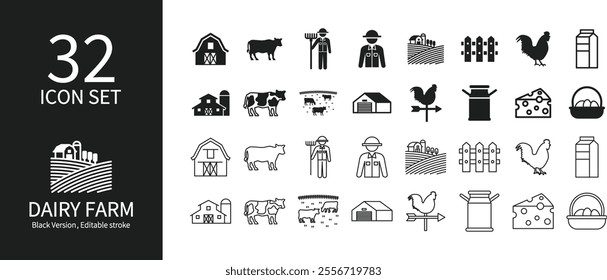 Icon set related to dairy farming