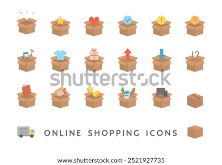 Icon set related to delivery and online shopping boxes