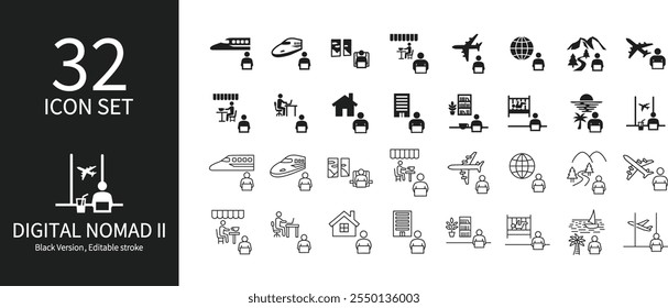 Icon set related to digital nomads