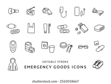 Icon set related to disaster prevention goods