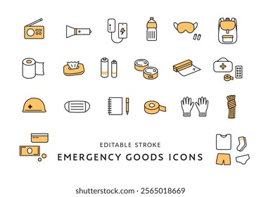 Icon set related to disaster prevention goods