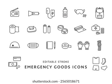 Icon set related to disaster prevention goods