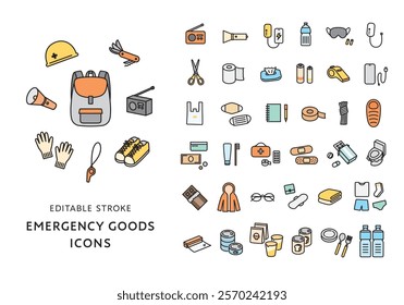 Icon set related to disaster prevention goods